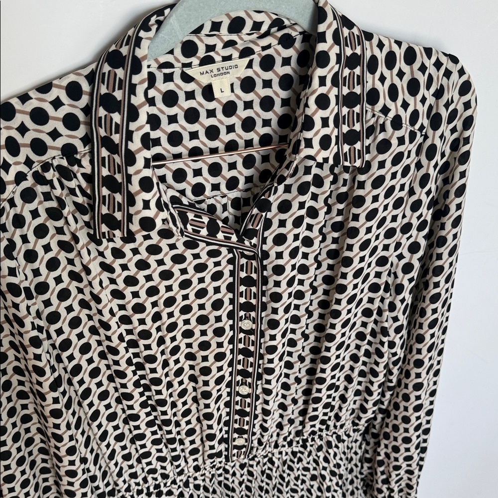 Max Studio Cream and Black Patterned Blouse